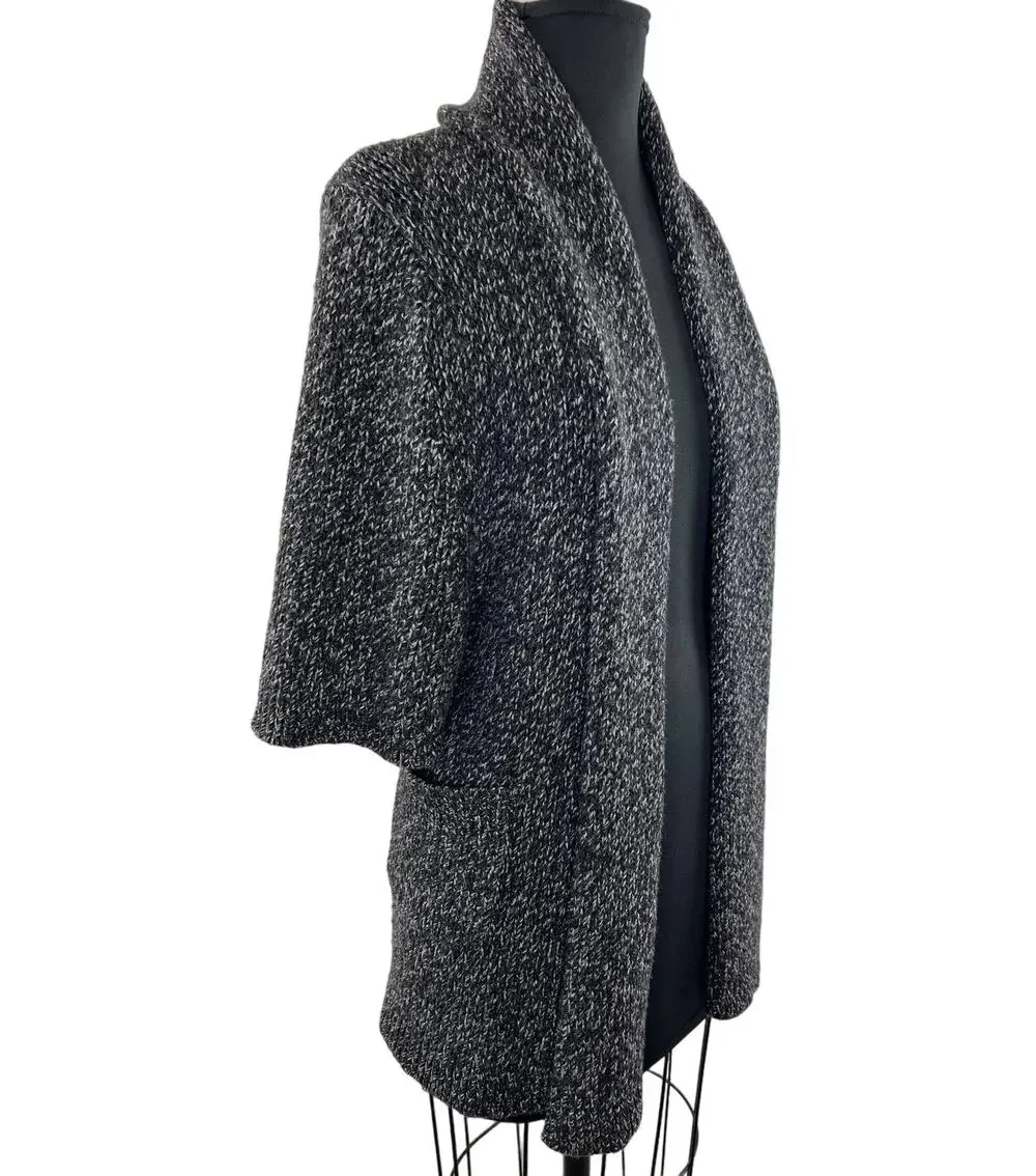 THEORY Black Gray Marled Wool-Cashmere Blend Cowl Neck Cardigan Sweater Size P